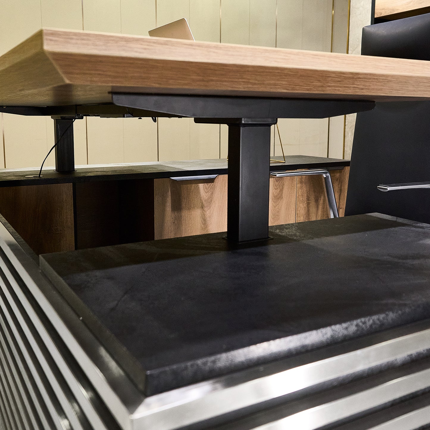 PHOENIX Sit & Stand Electric Lift Executive Desk with Right Return 2.2M - Warm Oak & Black