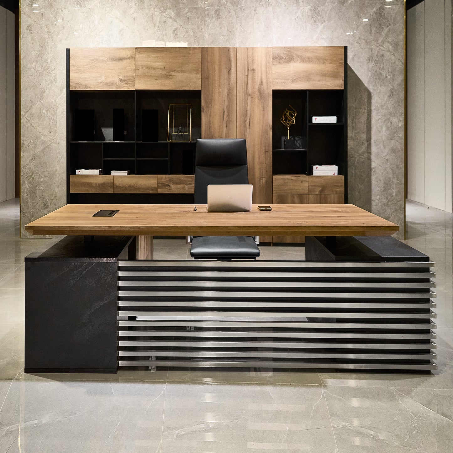 PHOENIX Sit & Stand Electric Lift Executive Desk with Right Return 2.2M - Warm Oak & Black