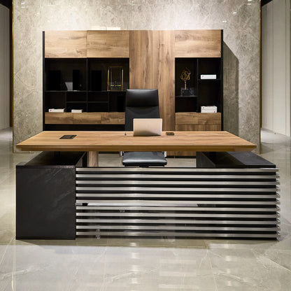 PHOENIX Sit & Stand Electric Lift Executive Desk with Right Return 2.2M - Warm Oak & Black