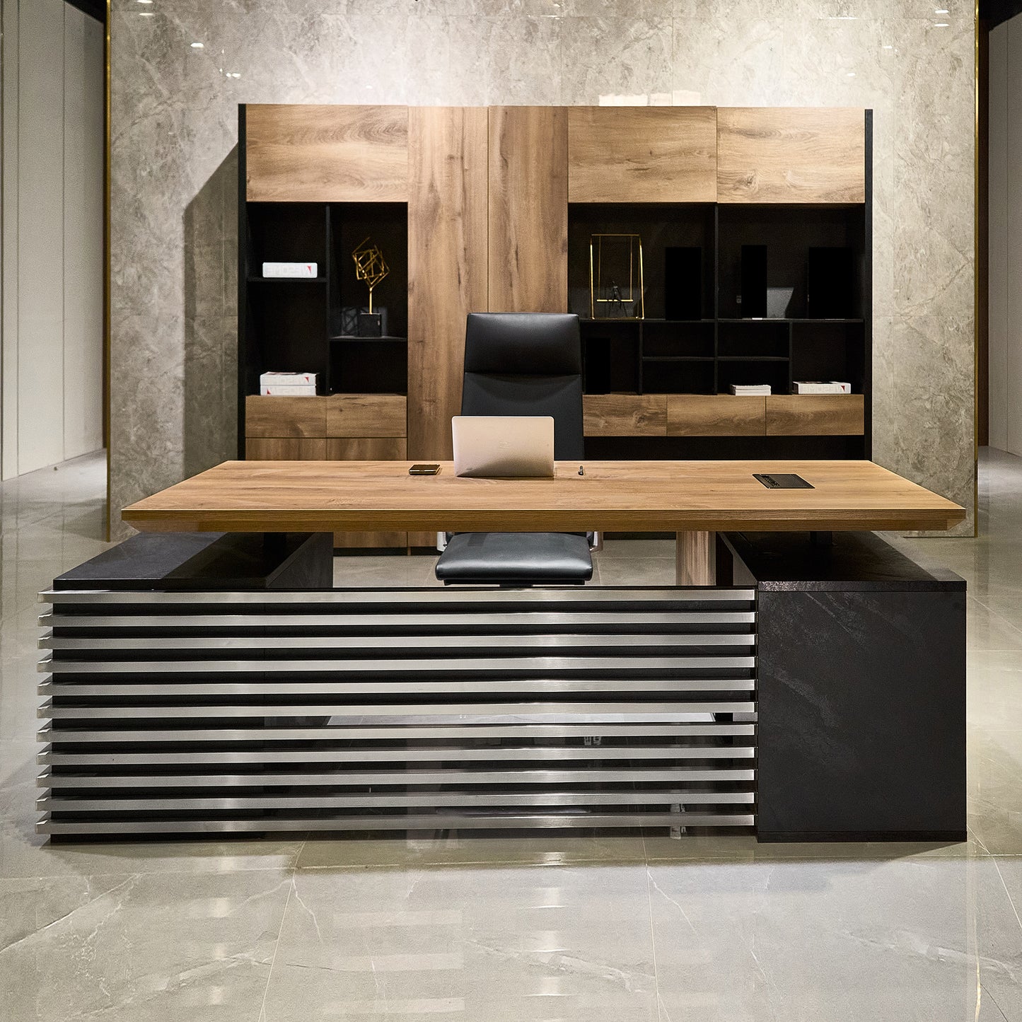 PHOENIX Sit & Stand Electric Lift Executive Desk with Left Return 2.2M - Warm Oak & Black