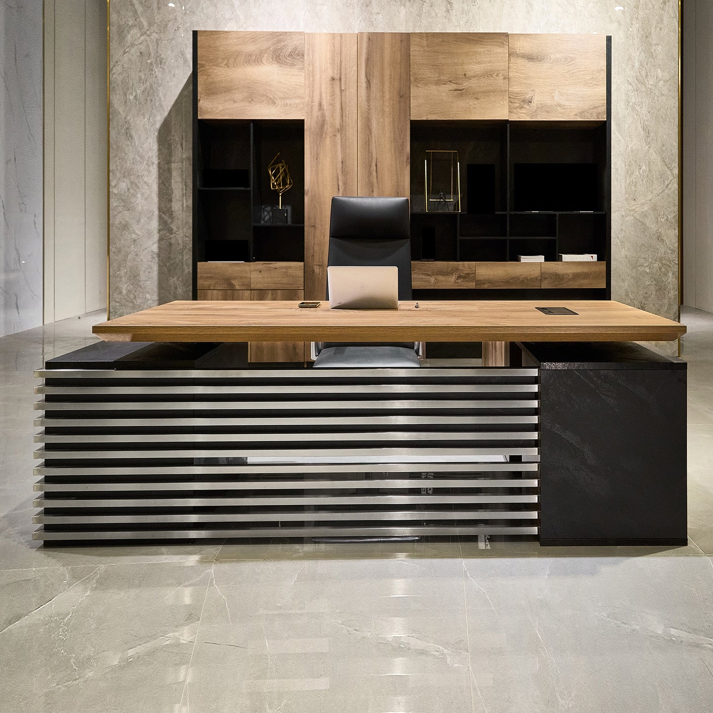 PHOENIX Sit & Stand Electric Lift Executive Desk with Left Return 2.2M - Warm Oak & Black