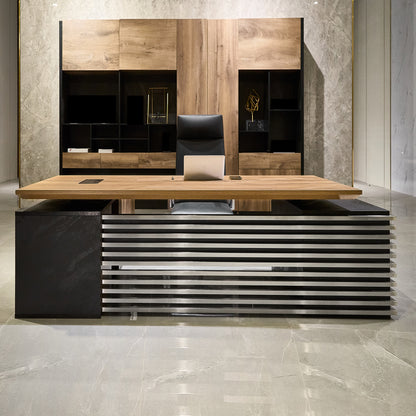 PHOENIX Sit & Stand Electric Lift Executive Desk with Right Return 2.2M - Warm Oak & Black