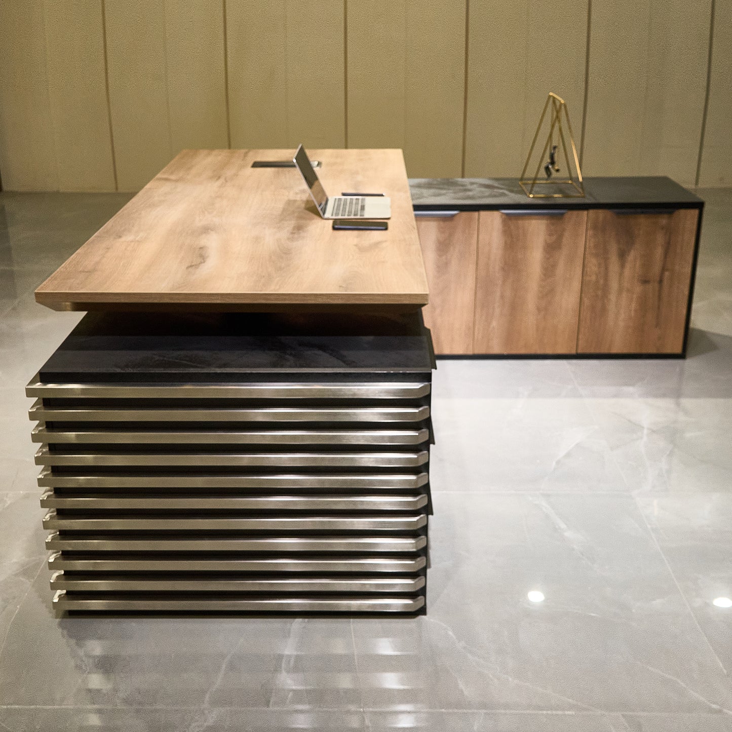 PHOENIX Sit & Stand Electric Lift Executive Desk with Right Return 2.2M - Warm Oak & Black