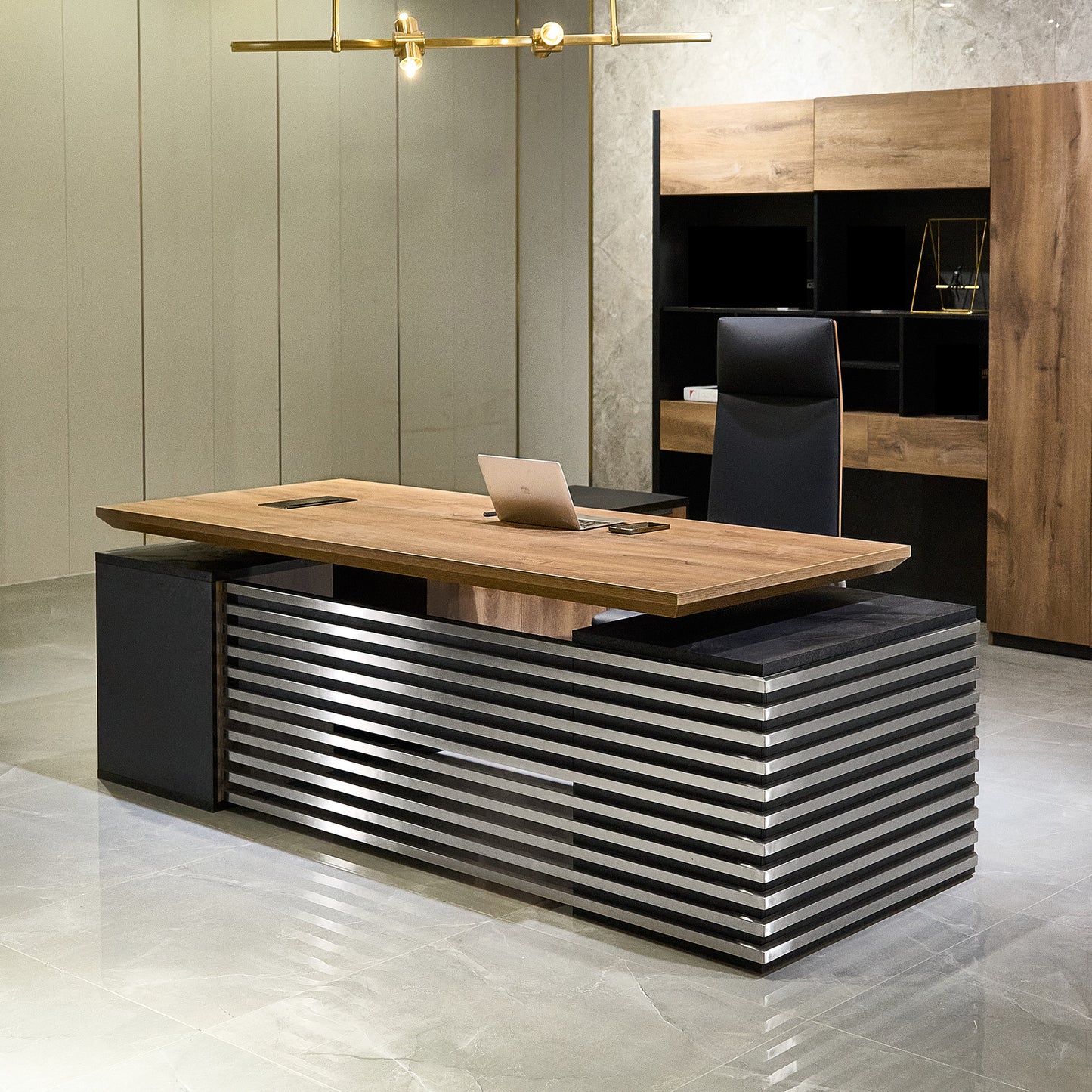 PHOENIX Sit & Stand Electric Lift Executive Desk with Right Return 2.2M - Warm Oak & Black
