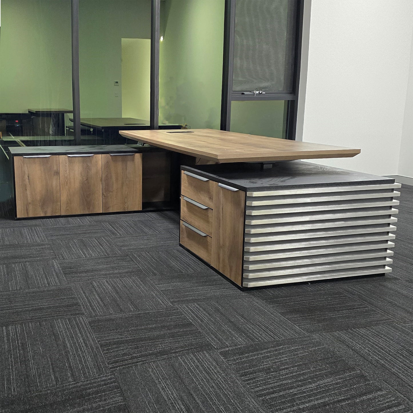 PHOENIX Executive Desk with Left Return 2.8M - Warm Oak & Black