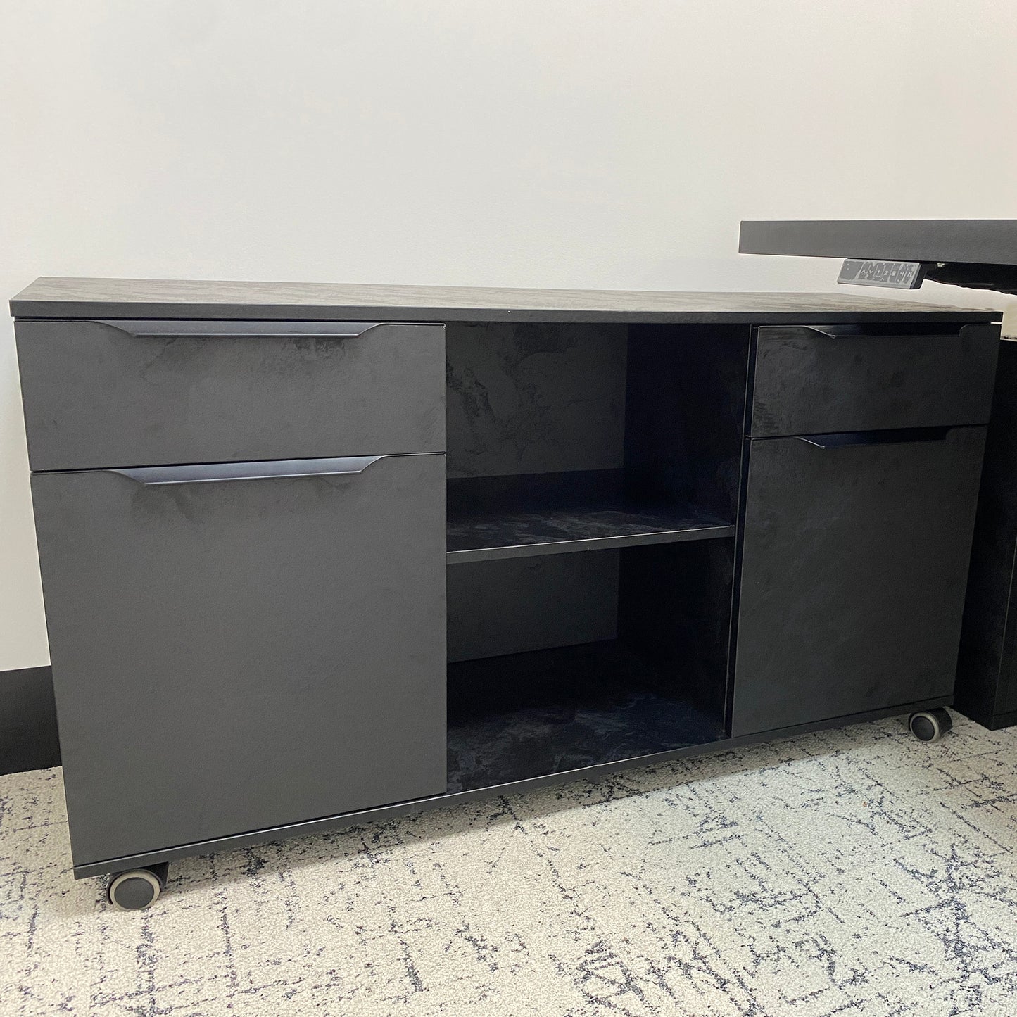 AFTAN Black Executive Desk with Pedestal & Left Mobile Return 180cm - Black Concrete