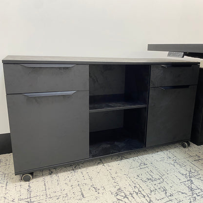 AFTAN Black Executive Desk with Pedestal & Left Mobile Return 180cm - Black Concrete