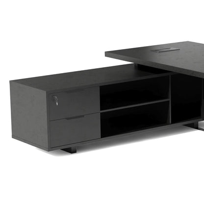 DAXTON Black Executive Desk with Left Return 2.4M - Black Concrete