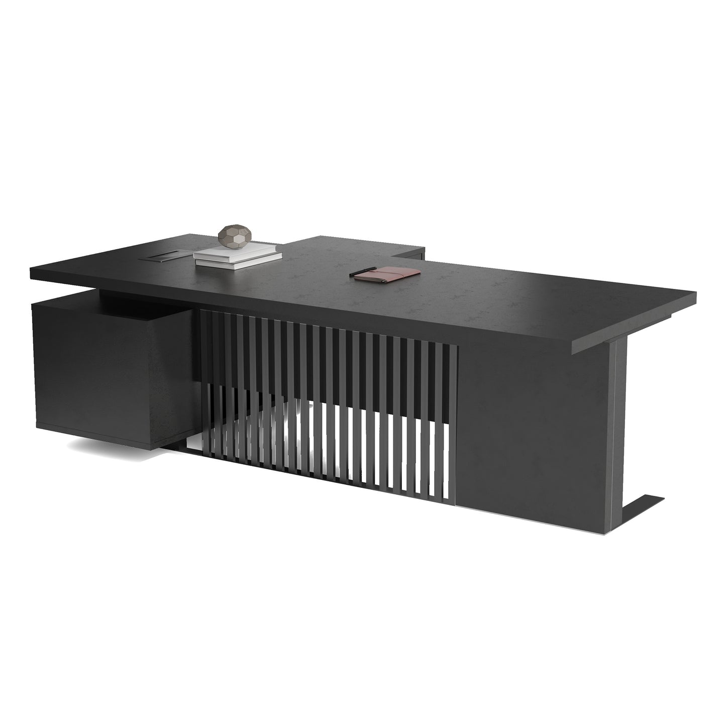 DAXTON Black Executive Desk with Right Return 200cm - Black Concrete
