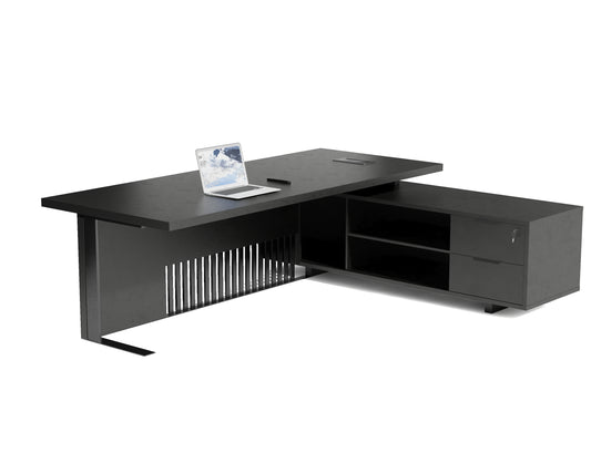 DAXTON Black Executive Desk with Right Return 200cm - Black Concrete