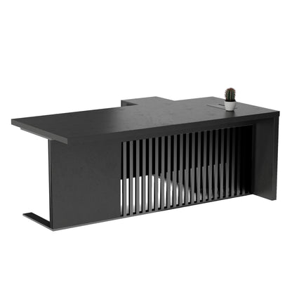 AFTAN Black Executive Desk with Pedestal & Left Mobile Return 180cm - Black Concrete