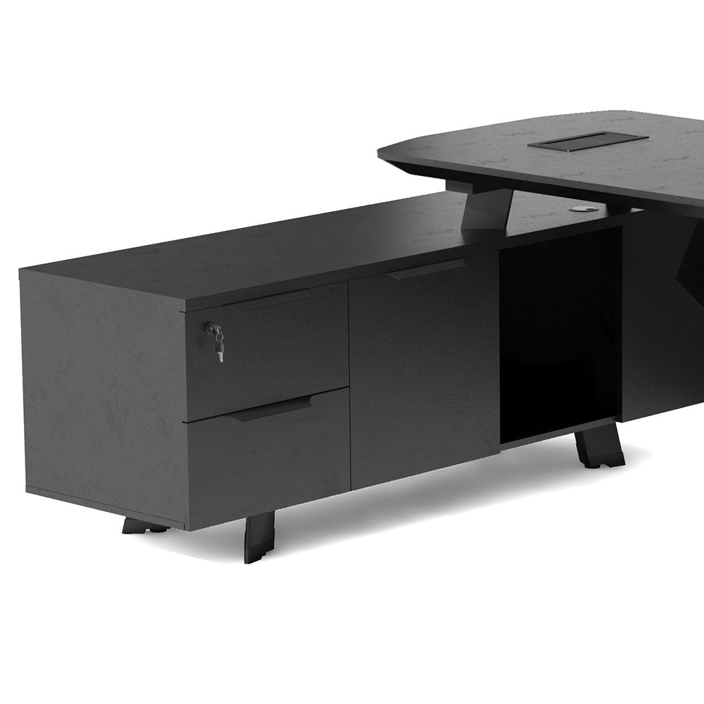 ARTO Black Executive Office Desk with Reversible Return 180-200cm - Black Concrete