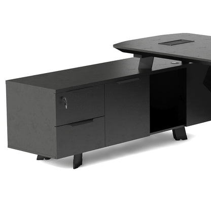 ARTO Black Executive Office Desk with Reversible Return 180-200cm - Black Concrete