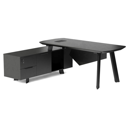 ARTO Black Executive Office Desk with Reversible Return 180-200cm - Black Concrete