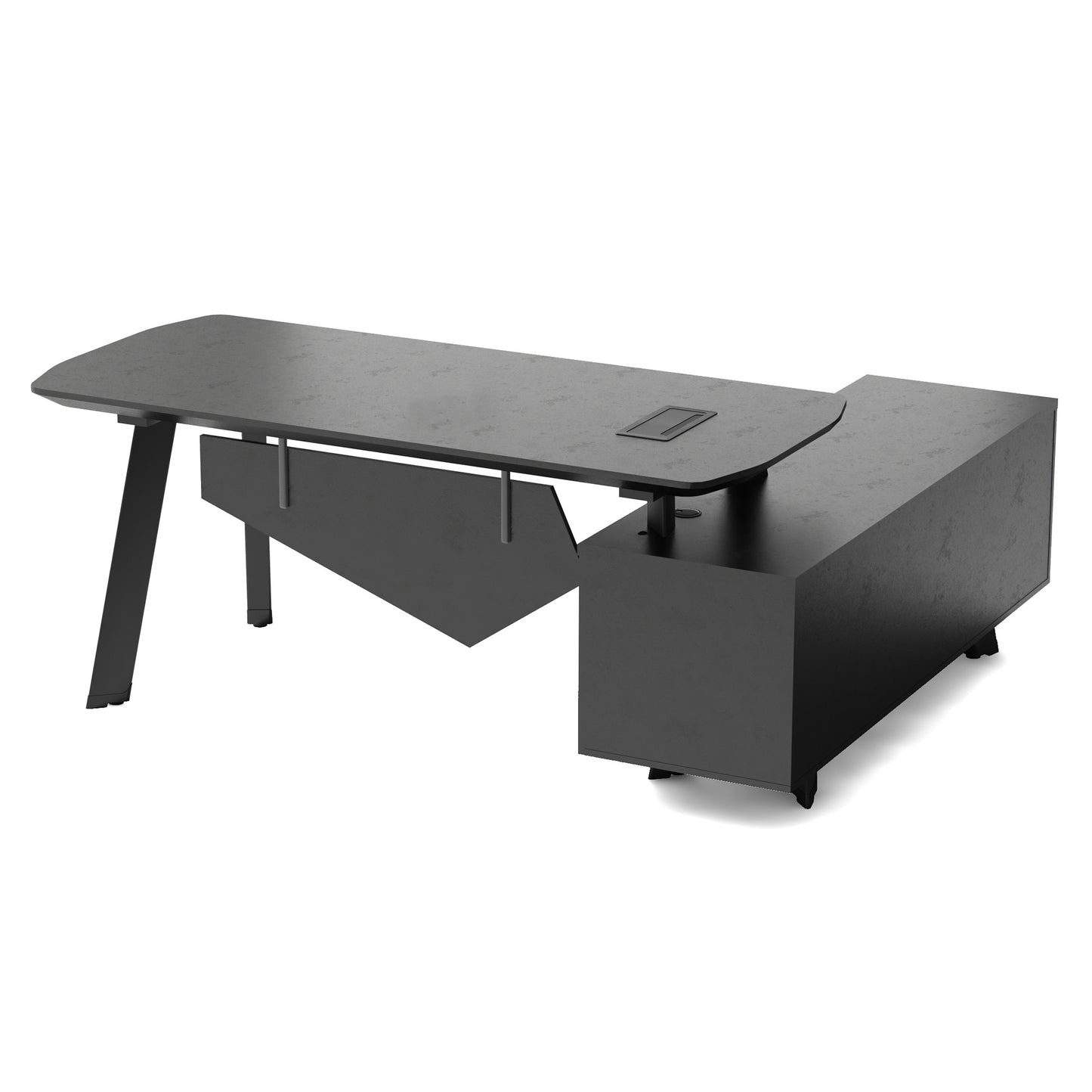 ARTO Black Executive Office Desk with Reversible Return 180-200cm - Black Concrete