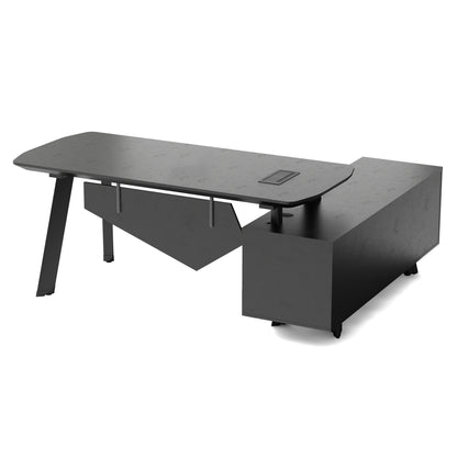 ARTO Black Executive Office Desk with Reversible Return 180-200cm - Black Concrete