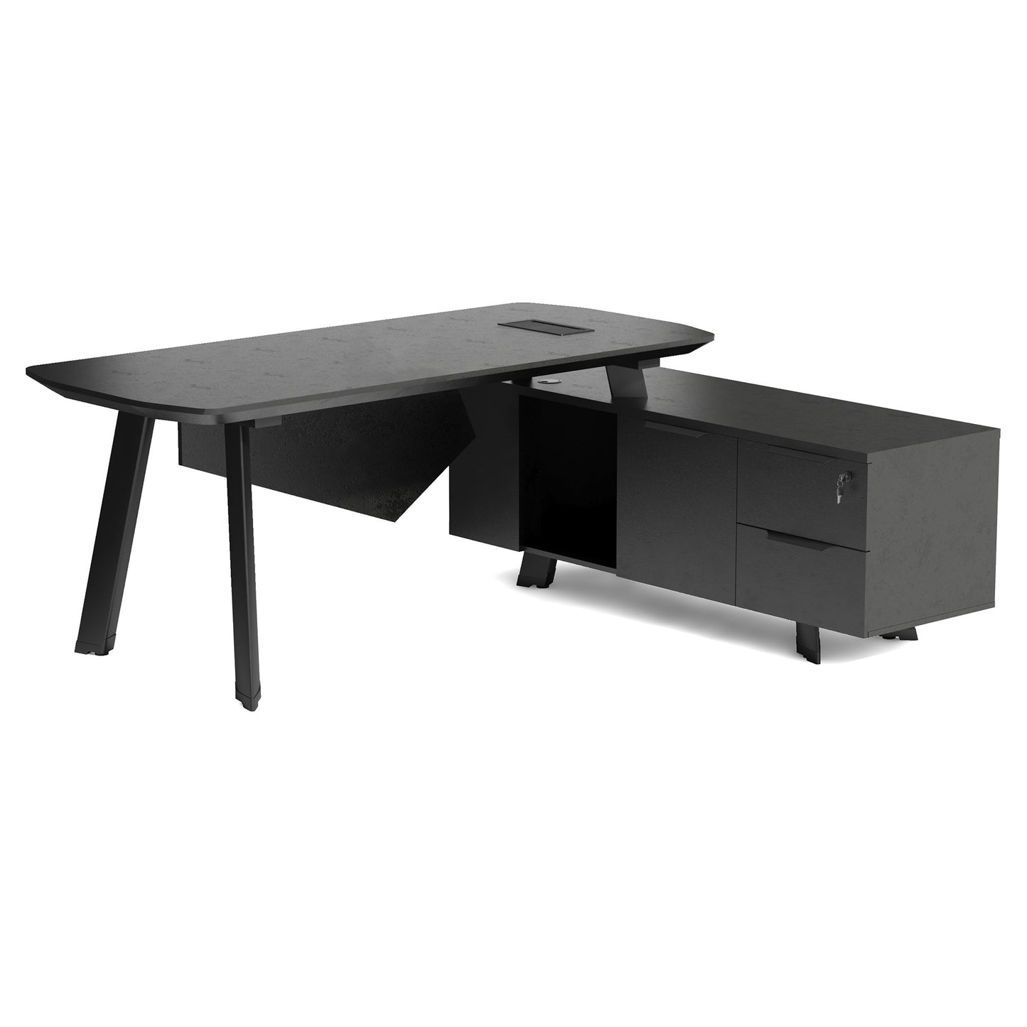 ARTO Black Executive Office Desk with Reversible Return 180-200cm - Black Concrete