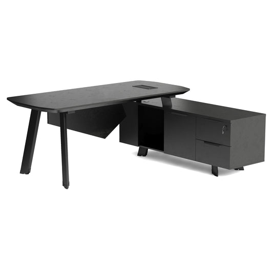 ARTO Black Executive Office Desk with Reversible Return 180-200cm - Black Concrete