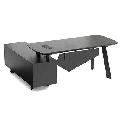 ARTO Black Executive Office Desk with Reversible Return 180-200cm - Black Concrete