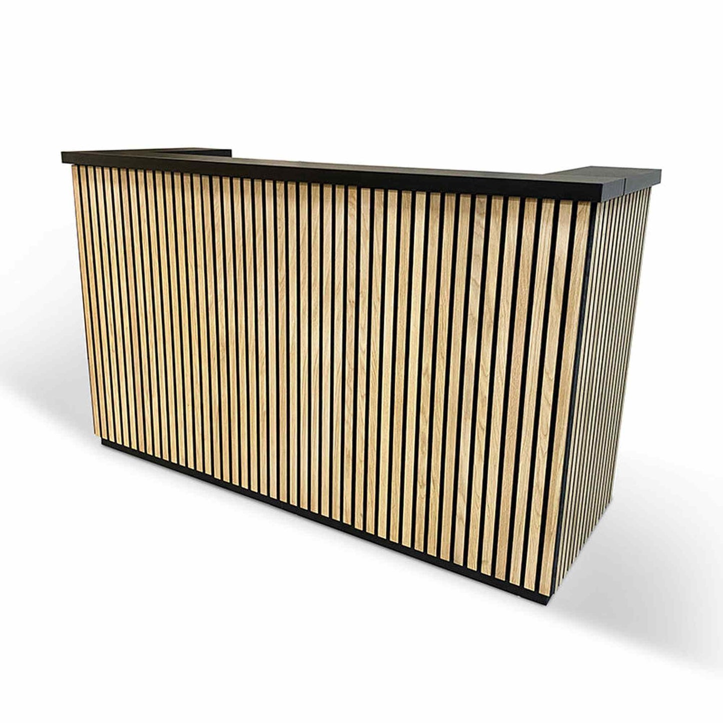 KENTO Reception Desk 180cm - Timber Slat Acoustic Black & Oak