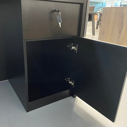 KENTO Reception Desk 240cm - Timber Slat Acoustic Black & Oak