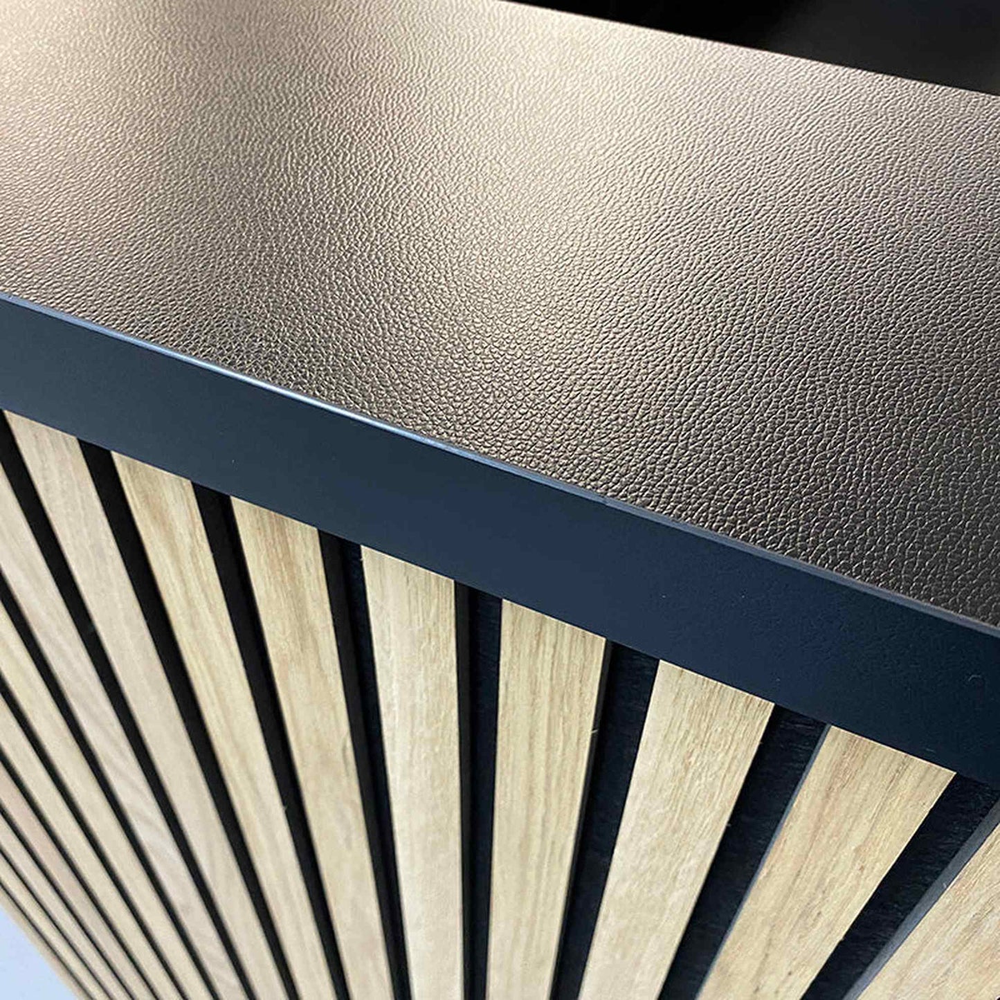 KENTO Reception Desk 180cm - Timber Slat Acoustic Black & Oak