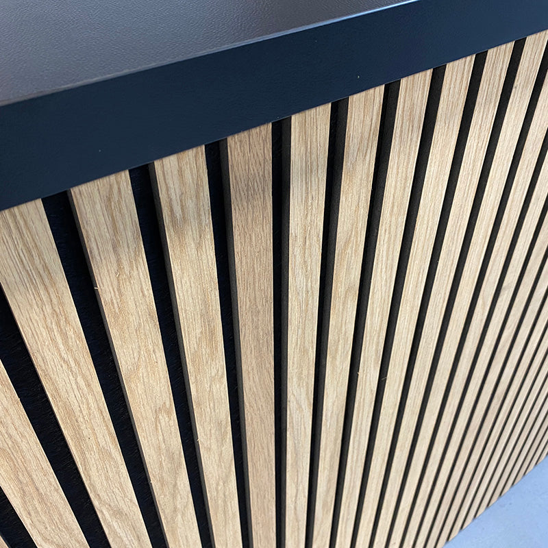 KENTO Reception Desk 240cm - Timber Slat Acoustic Black & Oak