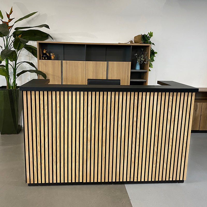 KENTO Reception Desk 180cm - Timber Slat Acoustic Black & Oak – Modern ...