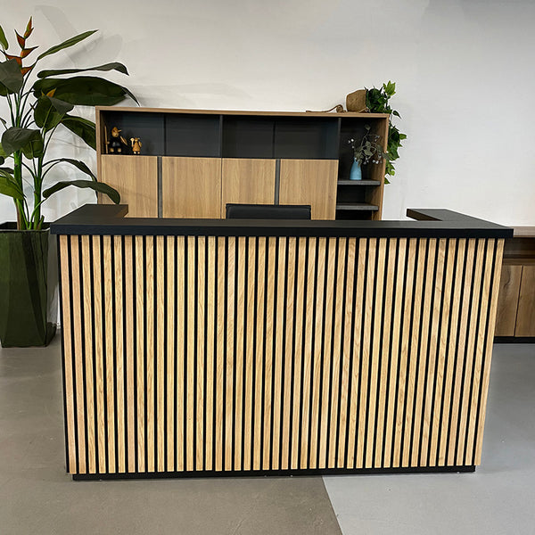 KENTO Reception Desk 180cm - Timber Slat Acoustic Black & Oak โ Modern ...