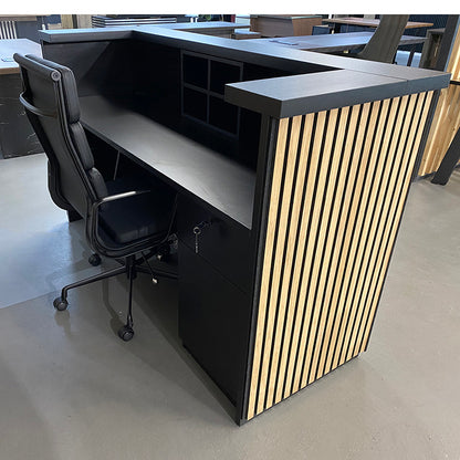 KENTO Reception Desk 240cm - Timber Slat Acoustic Black & Oak