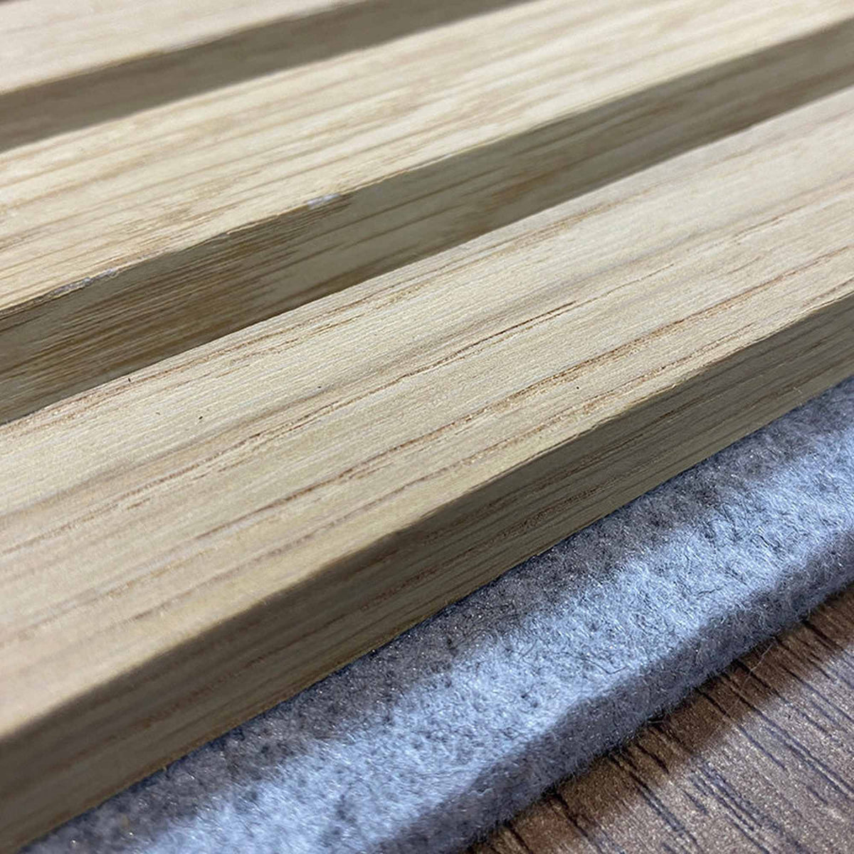 WOODFLEX Flexible Acoustic Wood Slat Wall Panel, Oak Veneer on Grey - 2700mm x 560mm