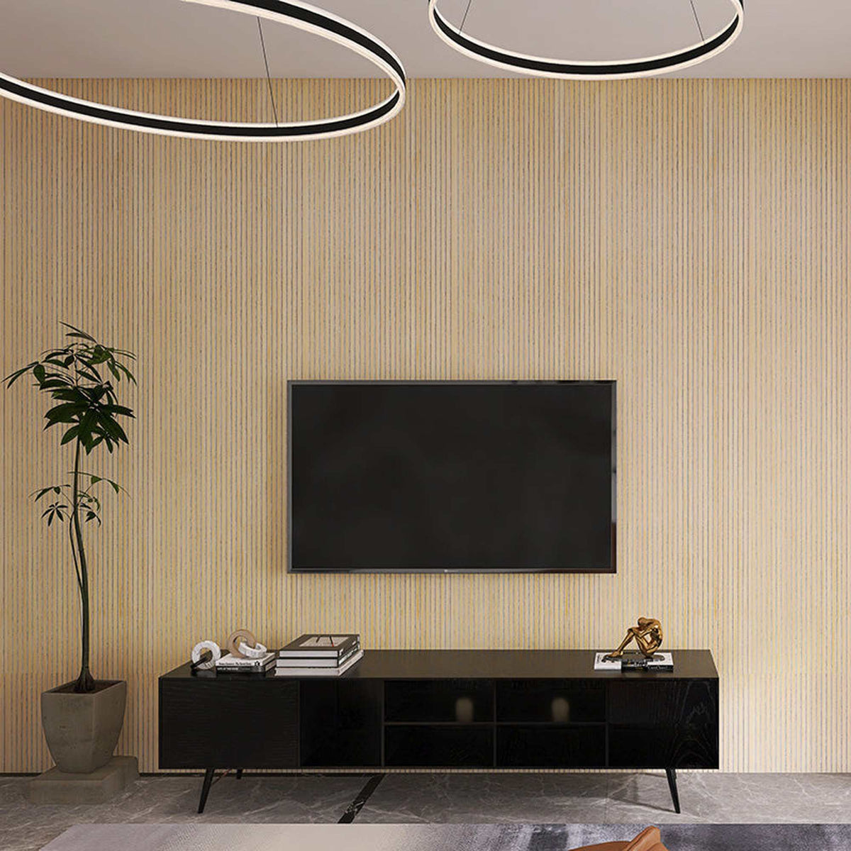 WOODFLEX Flexible Acoustic Wood Slat Wall Panel, Oak Veneer on Grey - 2700mm x 560mm