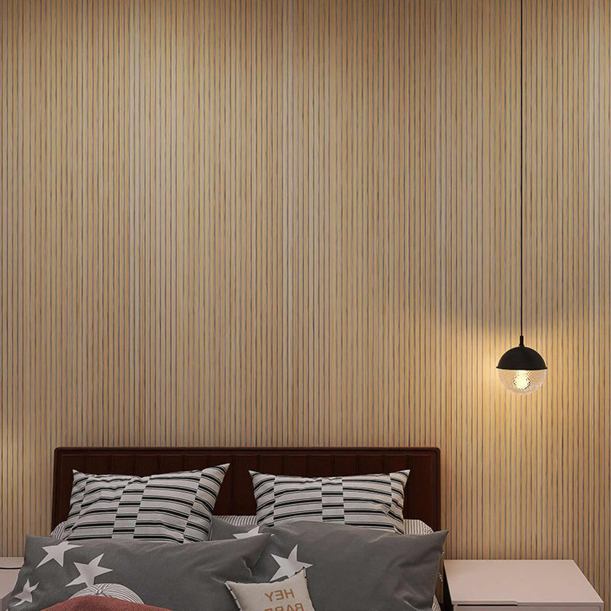 WOODFLEX Flexible Acoustic Wood Slat Wall Panel, Oak Veneer on Grey - 2700mm x 560mm