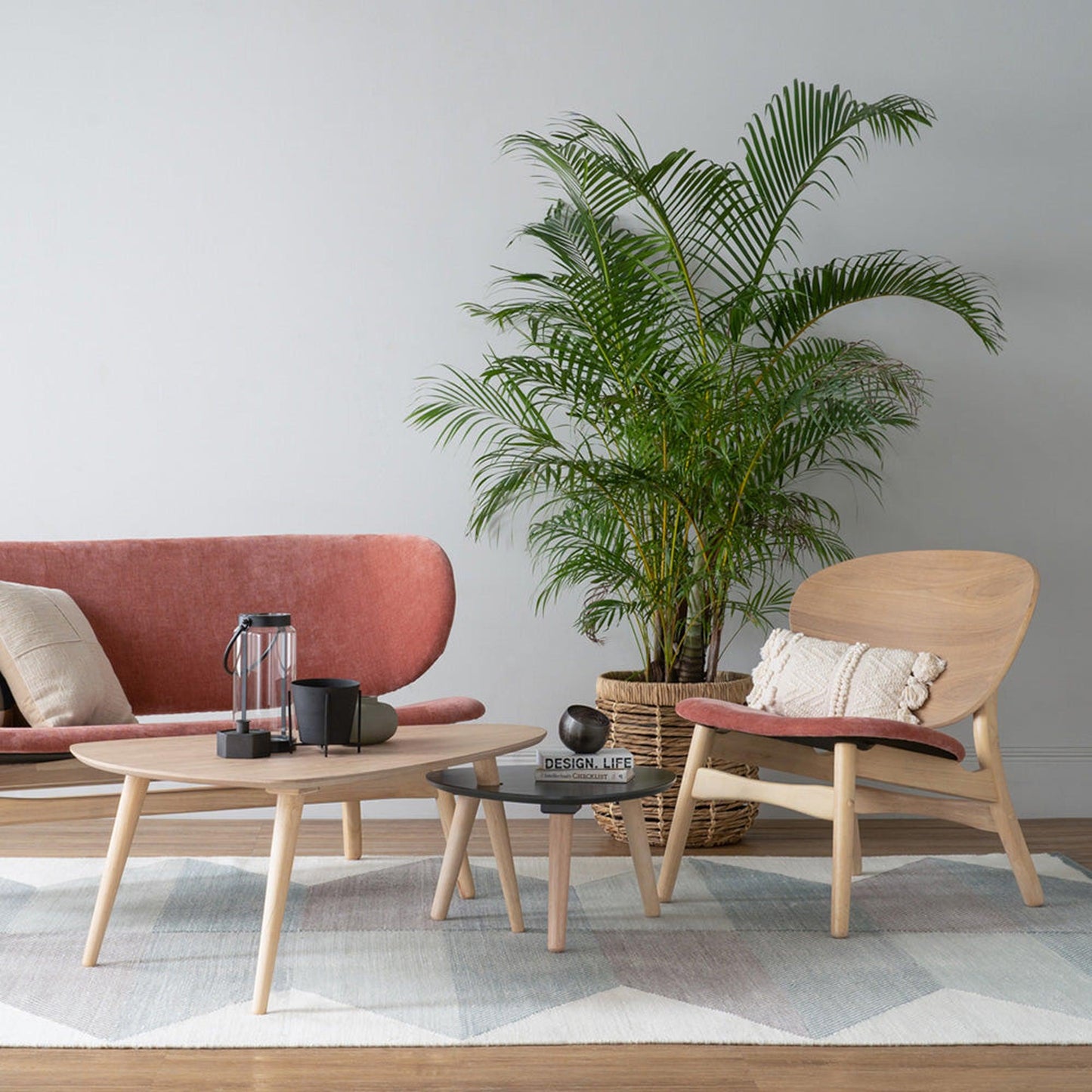 POLARA Lounge Chair - Oak & Salmon
