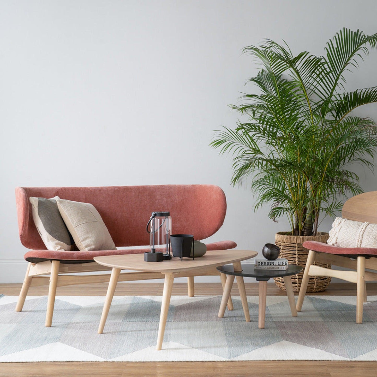 POLARA 2 Seater Lounge Chair - Oak & Salmon