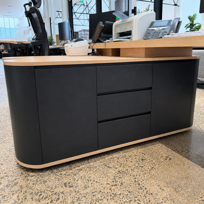 VENTURA 220-240cm Reversible Executive Desk - Left or Right Return - Oak & Black