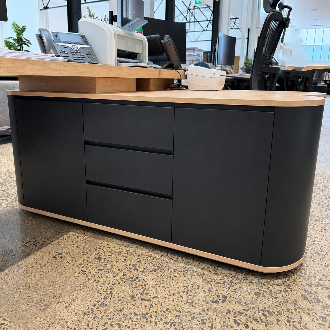 VENTURA 220-240cm Reversible Executive Desk - Left or Right Return - Oak & Black
