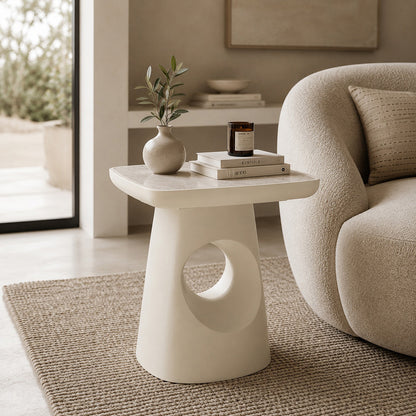 ECLIPSE 41cm Side Table - Travertine Look Top - Ivory