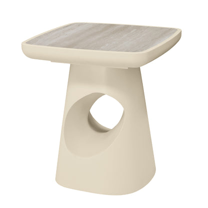 ECLIPSE 41cm Side Table - Travertine Look Top - Ivory