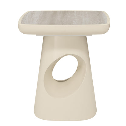 ECLIPSE 41cm Side Table - Travertine Look Top - Ivory