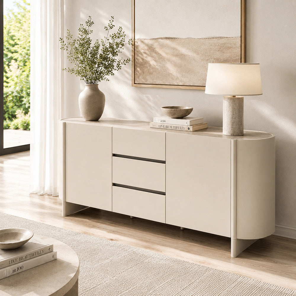 Eclipse 180cm Sideboard with a Travertine look Top - Ivory