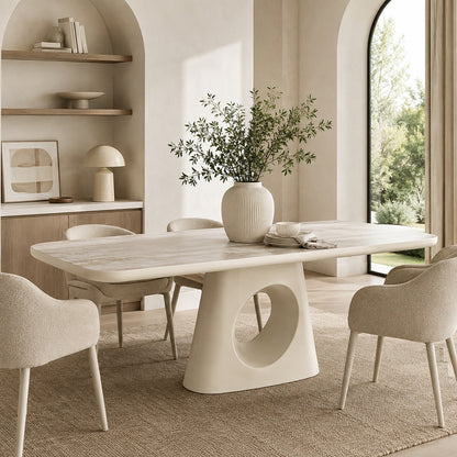 ECLIPSE 220cm Dining Table Travertine Look Top - Ivory