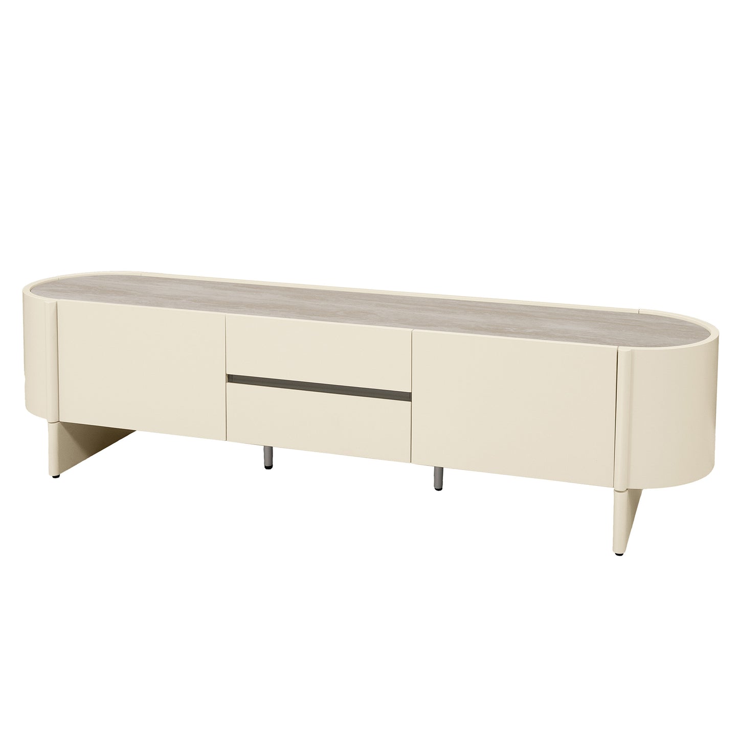 ECLIPSE 200cm TV Entertainment Unit with Travertine Look Top -  Ivory
