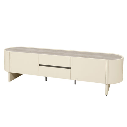 ECLIPSE 200cm TV Entertainment Unit with Travertine Look Top -  Ivory