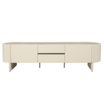 ECLIPSE 200cm TV Entertainment Unit with Travertine Look Top -  Ivory