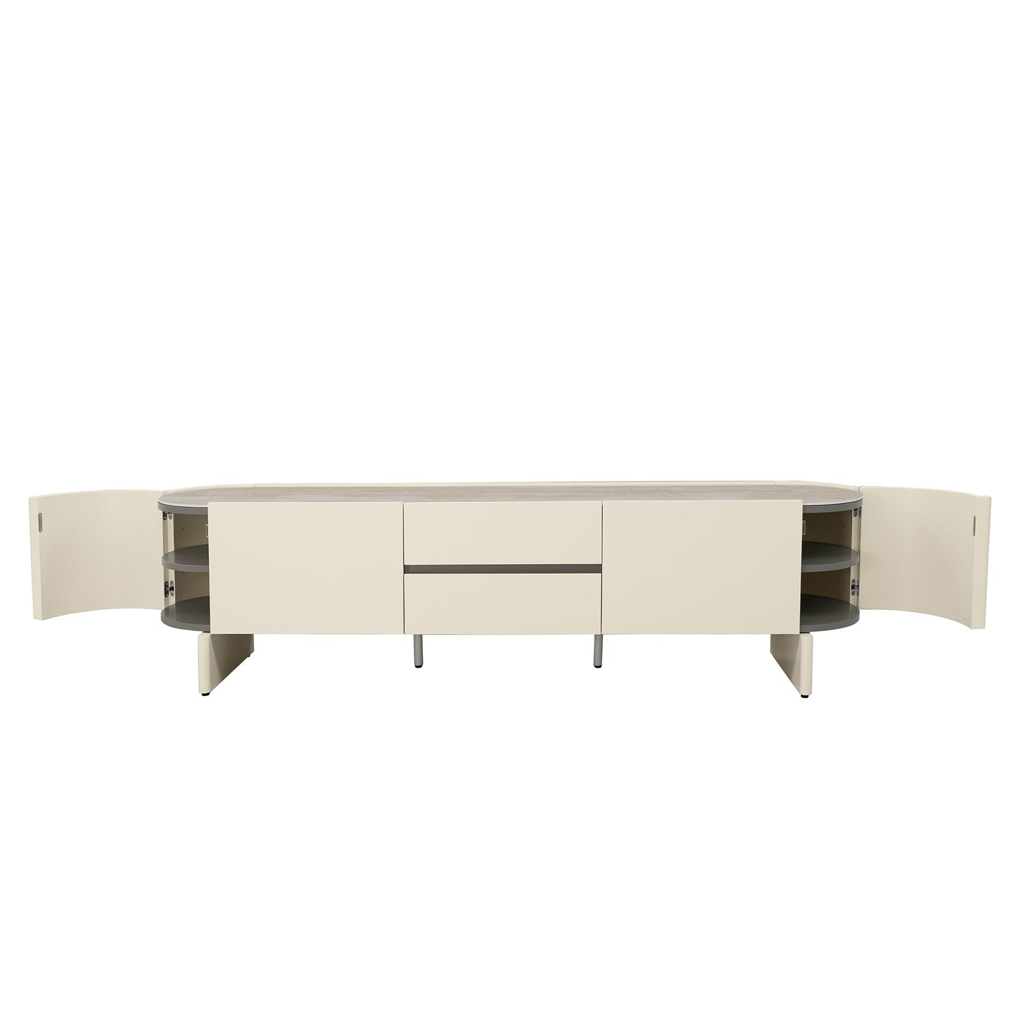 ECLIPSE 200cm TV Entertainment Unit with Travertine Look Top -  Ivory