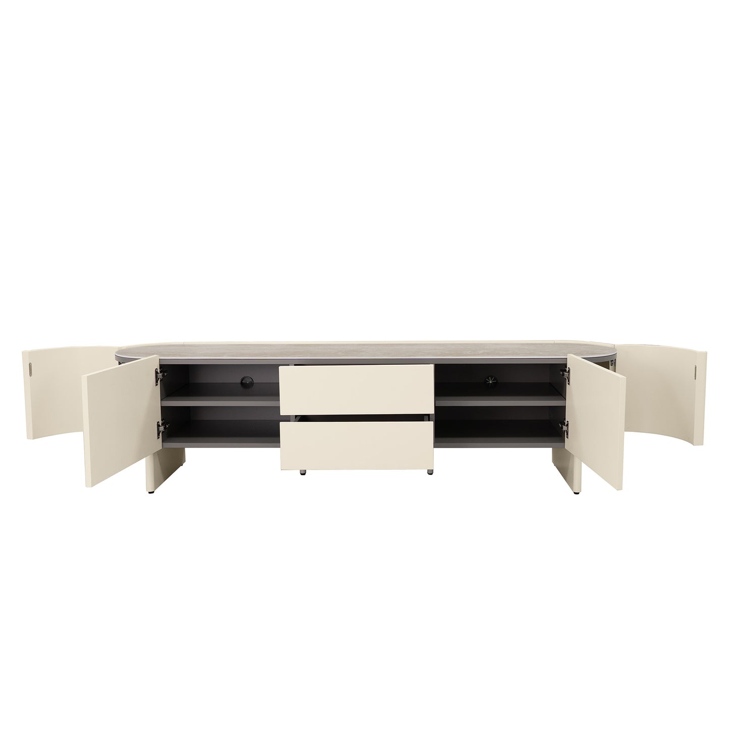 ECLIPSE 200cm TV Entertainment Unit with Travertine Look Top -  Ivory