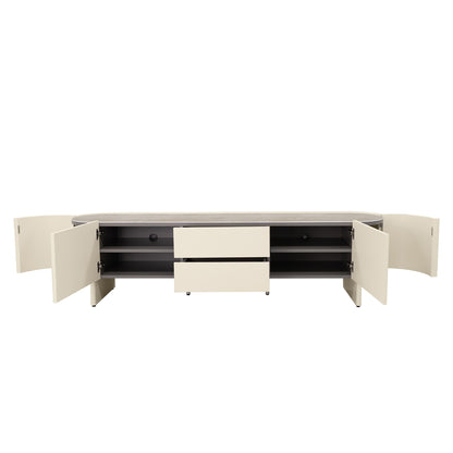 ECLIPSE 200cm TV Entertainment Unit with Travertine Look Top -  Ivory