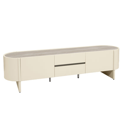 ECLIPSE 200cm TV Entertainment Unit with Travertine Look Top -  Ivory