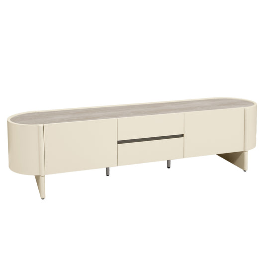 ECLIPSE 200cm TV Entertainment Unit with Travertine Look Top -  Ivory